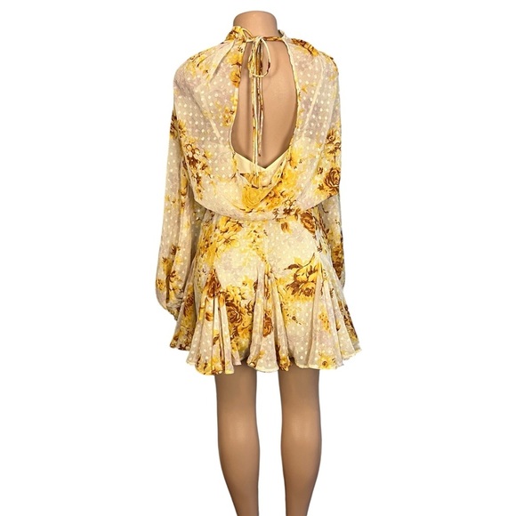 3/$30 🍂 ASOS High Neck Pleated Jacquard Mini Dress Yellow & Cream - Picture 8 of 11